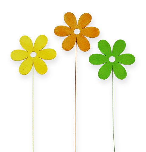 Floristik24 Holzblüte am Draht 8cm 3-farbig sort. 12St