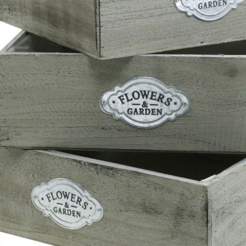 Floristik24 Pflanzkasten Holz Vintage Metallschild Grau 28/33/37cm 3er-Set