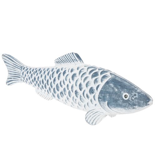 Holzfisch Blau-Weiß 35 cm Dekoration aus Holzmehl | Floristik24.at