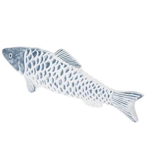 Holzfisch Blau-Weiß 35 cm Dekoration aus Holzmehl | Floristik24.at