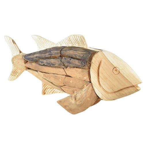 Holzfisch Teak Holz Deko Fisch Tischdeko Holz 63cm