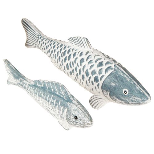 Artikel Holzfische in Blau Weiß Holzmehl L23cm/35cm Set 2St