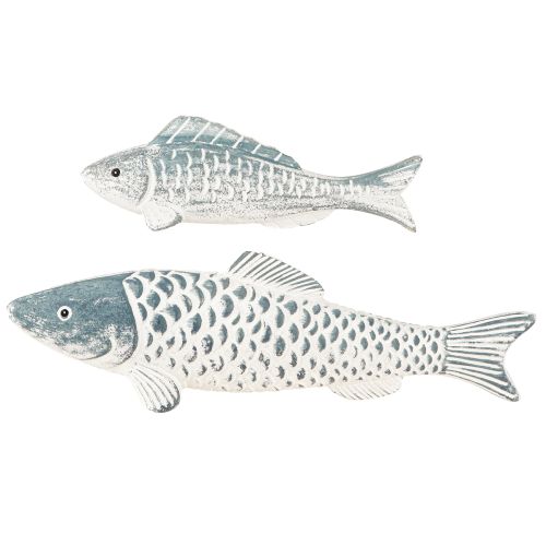 Artikel Holzfische in Blau Weiß Holzmehl L23cm/35cm Set 2St