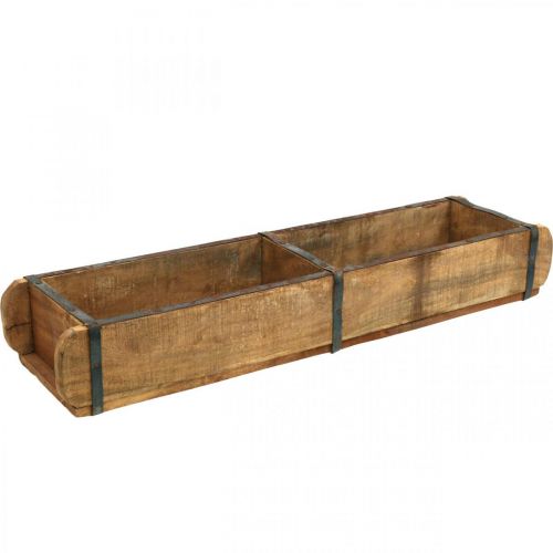 Artikel Holzgefäß mit Metallbeschlägen, Doppel-Backsteinform, Pflanzkasten Vintage L57cm