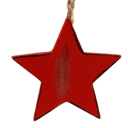 Floristik24 Holzhänger Stern, Herz, Tannenbaum Rot 6St