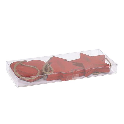 Floristik24 Holzhänger Stern, Herz, Tannenbaum Rot 6St