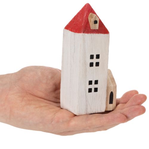 Deko-Holzhaus-Set Rot und Weiß 6-teilig 13 cm Höhe Winterdeko | Floristik24.at