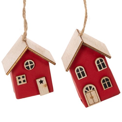 Hängedeko Häuser aus Holz Rot Skandi-Stil 7 cm 6er-Set bestellen | Floristik24.at
