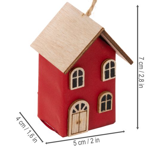 Hängedeko Häuser aus Holz Rot Skandi-Stil 7 cm 6er-Set | Floristik24.at