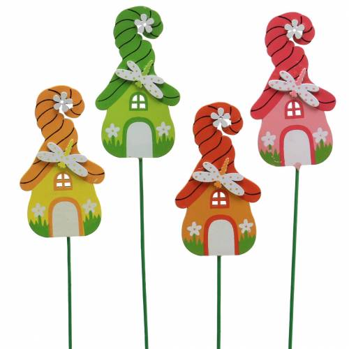 Floristik24 Blumenstecker Wichtelhaus mit Stab Bunt Sortiert 5×9cm 16 St