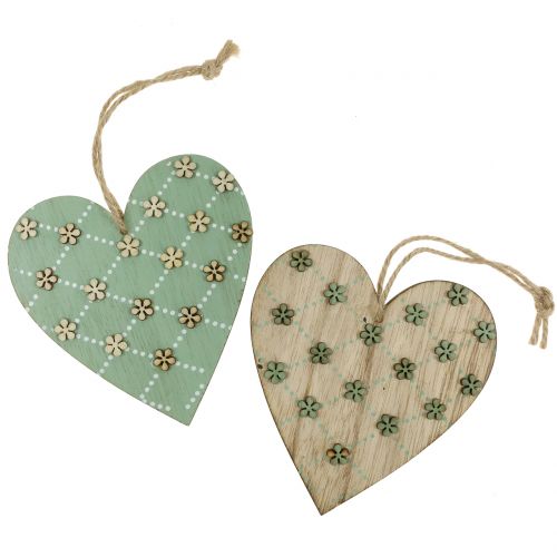Floristik24 Holzherz zum Hängen Grün/Natur10cm 4St