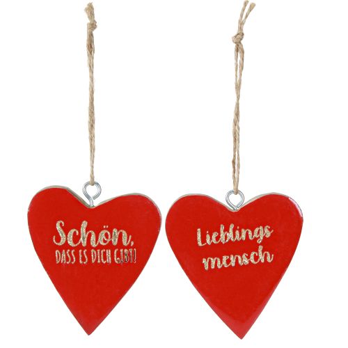 Artikel Holzherzen Deko Hänger Rot Gold mit Spruch 6cmx7cm 12St