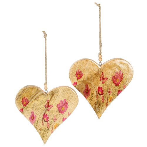 Artikel Holzherzen zum Hängen Blumen Natur Pink H18cm 2 St