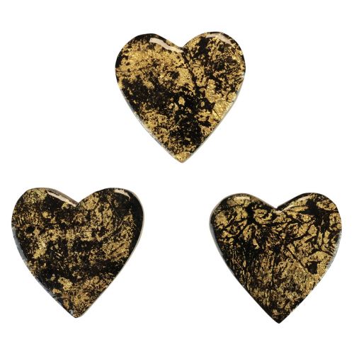 Floristik24 Holzherzen Deko Herzen Schwarz Gold Glanz Effekt 4,5cm 8 St