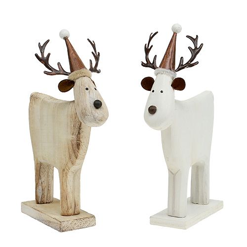 Floristik24 Holzhirsch Weiß H16,5cm 2St