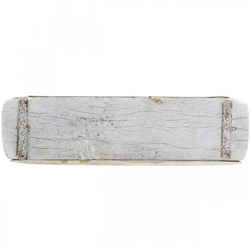 Artikel Ziegelform, Backstein-Kiste, Holzkasten mit Metallbeschlägen Antik-Optik, Weiß gewaschen L32cm H9cm