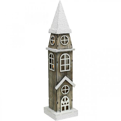 Lichthaus Turm aus Holz Kirchturm Weihnachtskirche H45cm