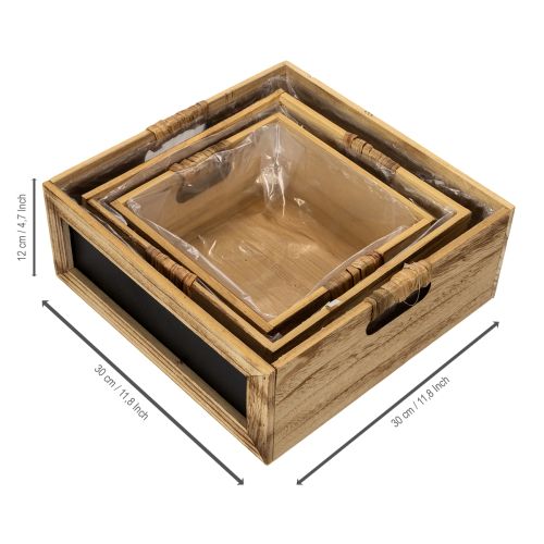 Holzkisten-Set mit Tafel und Folieneinsätzen 3er-Set 30 cm | Floristik24.at