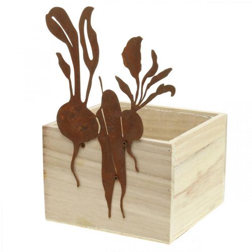 Floristik24 Pflanzkiste Holz mit Rostdeko Gemüse Übertopf 17×17×12cm