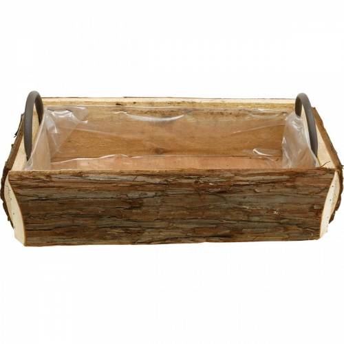 Holzkiste zum Bepflanzen, Pflanztopf mit Griffen, Blumenkasten mit Rinde 45,5cm