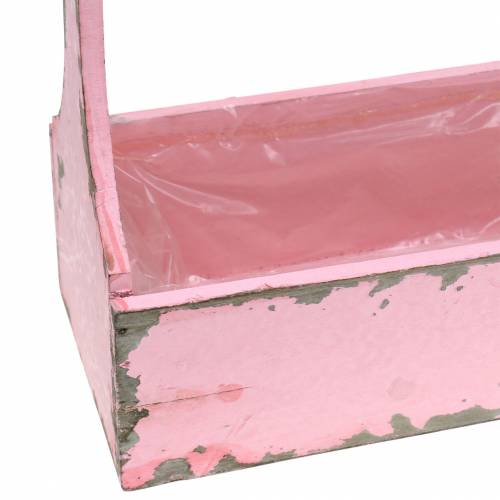 Floristik24 Pflanzkorb Werkzeugkiste mit Jutehenkel Rosa Used Look 28x12x24cm 1 St