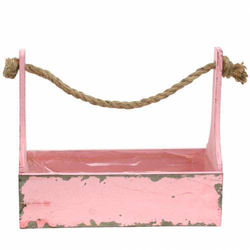 Floristik24 Pflanzkorb Werkzeugkiste mit Jutehenkel Rosa Used Look 28x12x24cm 1 St