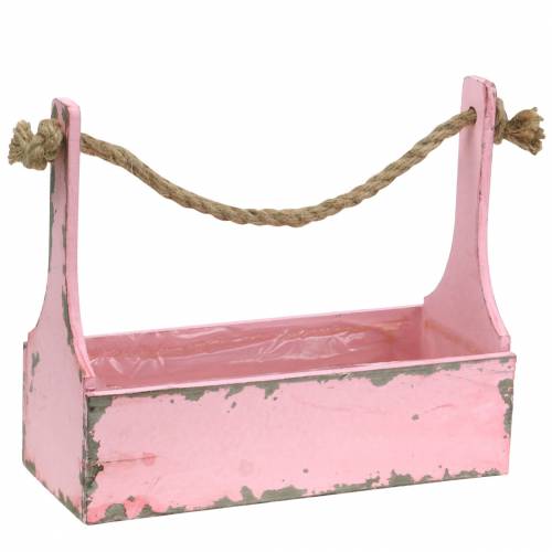 Floristik24 Pflanzkorb Werkzeugkiste mit Jutehenkel Rosa Used Look 28x12x24cm 1 St