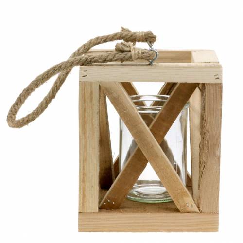 Floristik24 Deko Holzlaterne mit Glas Natur 14x14cm H17cm