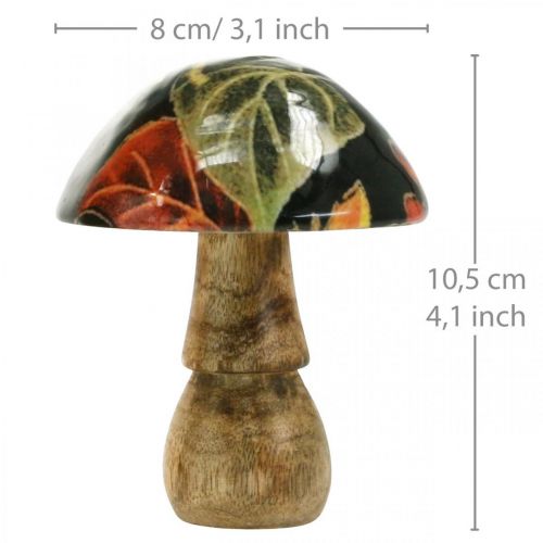 Floristik24 Holzpilz Laub Herbstdeko Pilz Mangoholz Schwarz, Bunt Ø8cm H10,5cm