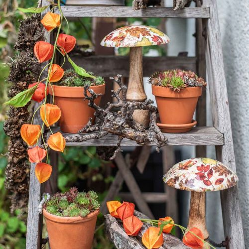 Holzpilz Deko Herbstlaub Weiß, Bunt Herbstdeko Ø13cm H19cm