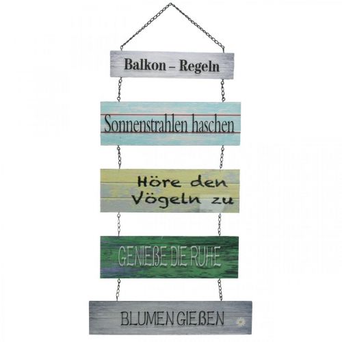 Floristik24 Holzschild zum Hängen Balkon-Regeln Schild Sommerdeko 38×65cm