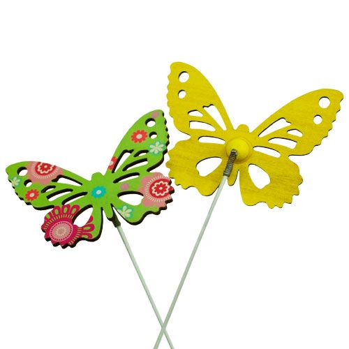 Floristik24 Holzschmetterlinge am Stab farbig sort. 9cm