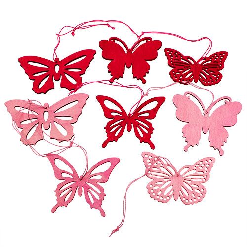 Floristik24 Holzschmetterlinge zum Hängen Pink 8cm - 10cm 24St