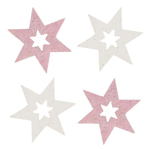Floristik24 Holzstern 3,5cm Pink/Weiß mit Glitter 72St