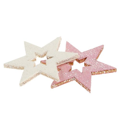 Floristik24 Holzstern 3,5cm Pink/Weiß mit Glitter 72 St