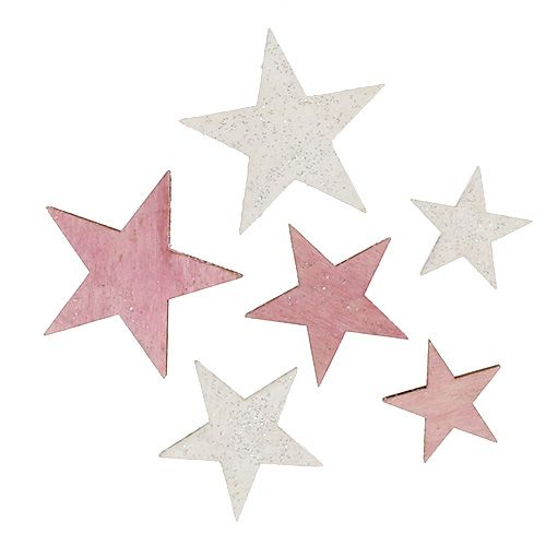 Floristik24 Holzstern 3-5cm Pink/Weiß mit Glitter 24St