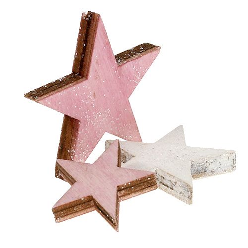 Floristik24 Holzstern 3-5cm Pink/Weiß mit Glitter 24St