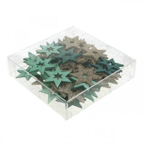 Artikel Streudeko Holz Stern Grün, Glitter Weihnachtsstern Mix 4cm 72 St