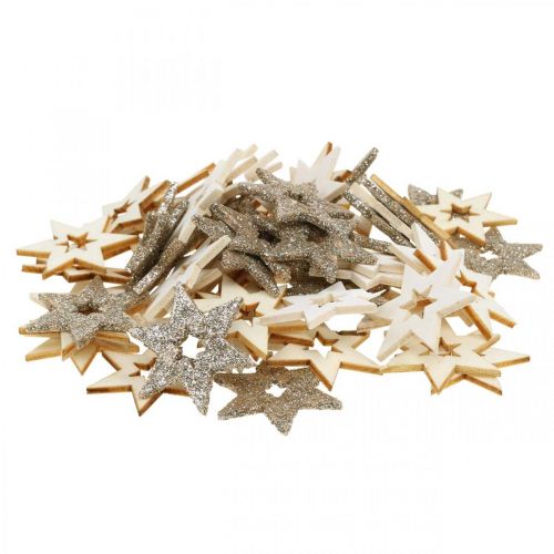 Floristik24 Streudeko Holz Stern Natur, Glitter, Weiß 4cm Sortiert 72 St