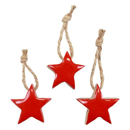 Floristik24 Holzstern Christbaumschmuck Rot, Natur Dekosterne 5cm 24St