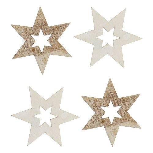 Floristik24 Holzsterne 4cm Natur/Weiß 72 St