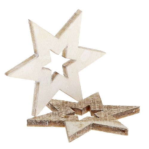 Floristik24 Holzsterne 4cm Natur/Weiß 72 St