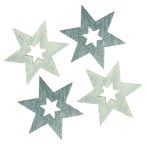 Artikel Holzsterne 4cm Grau mit Glitter 72St