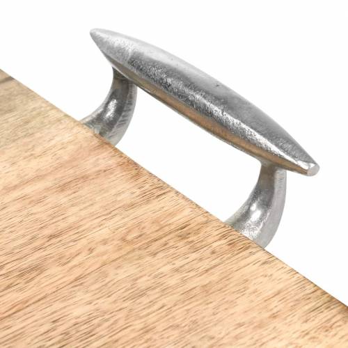 Floristik24 Holztablett mit Griffen Mango, Metall Natur, Silbern 46×25cm