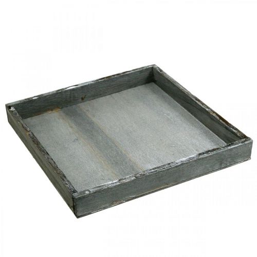 Tablett Holz eckig Grau, Weiß Tischdeko Shabby Chic 24,5×24,5cm