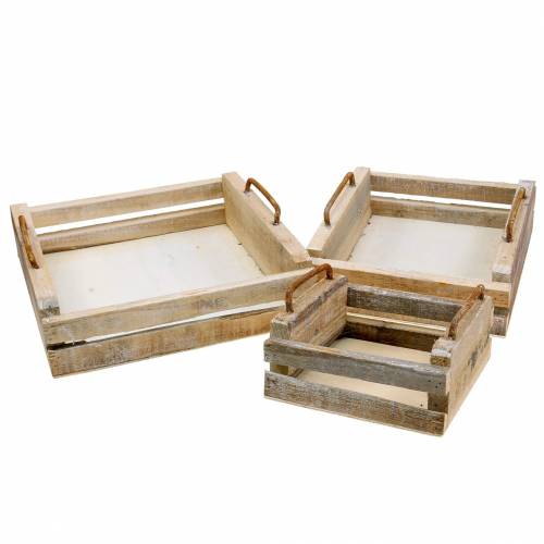 Floristik24 Holztablett mit Griffen quadratisch 30×30/24×24/18×18cm 3er-Set