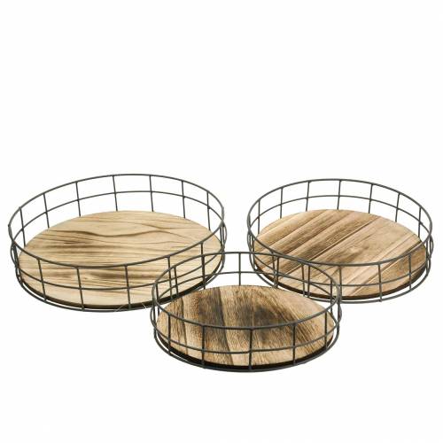 Floristik24 Deko Tablett rund Holz, Metall Natur Ø25/30/35cm 3er-Set