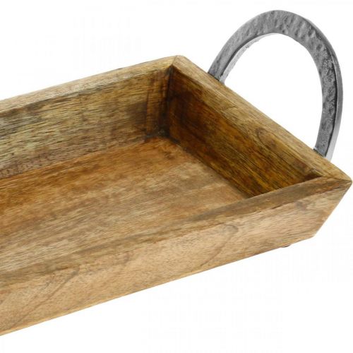 Floristik24 Tablett aus Mangoholz, Dekoschale mit Metallgriffen, Tischdeko L39,5cm