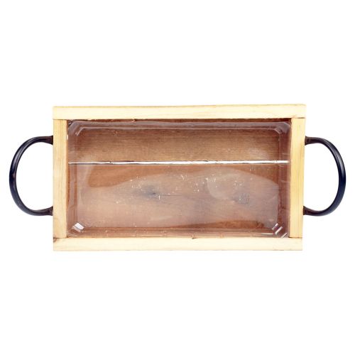 Floristik24 Holztablett mit Griffen Deko Tablett Natur Schwarz 30×17×5cm