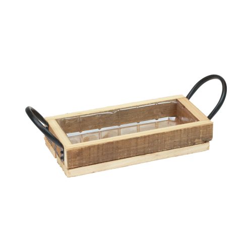 Holztablett mit Griffen Deko Tablett Natur Schwarz 25×12,5×5cm